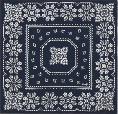 Drake's Navy Traditional Print Silk Bandana In 251 Navy Ecru