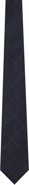 Drake's Navy Tussah Hand Rolled Silk Tie In 250 Handrolled