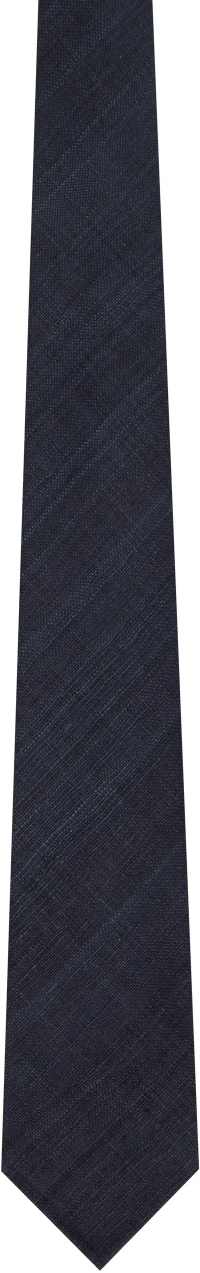 Drake's Navy Tussah Hand Rolled Silk Tie In 250 Handrolled