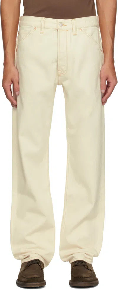 Drake's Off-white 12.7 oz Selvedge Tonal Stitch Jeans In 050 Ecru