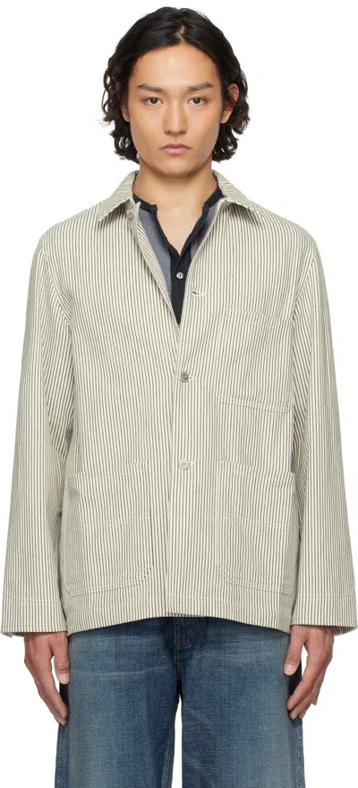 Drake's Off-white & Navy Stripe Cotton Stoker Jacket In 052 Ecru Navy