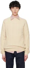 Drake's Off-white Brushed Shetland Cable Knit Sweater In 050 Cream