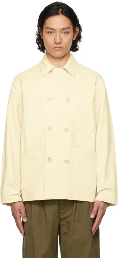 Drake's Off-white Double Breasted Chore Jacket In 000 Ecru