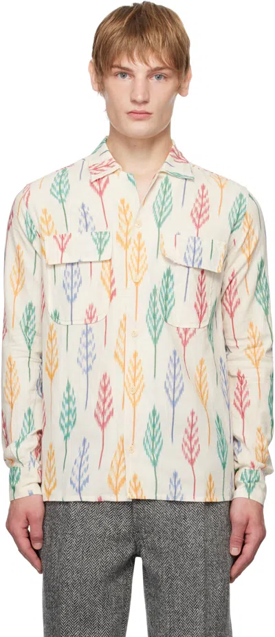 Drake's Off-white Ikat Print Brushed Cotton Camp Collar Shirt In 51 Ecru Multi