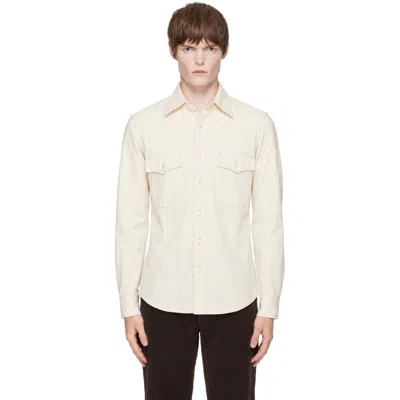 Drake's Off-white Western Selvedge Denim Stone Wash Shirt In Multi
