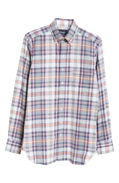 Drake's Plaid Madras Button-down Shirt In Navy And Yellow Multi