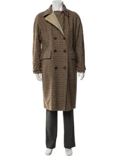 Pre-owned Drake's Plaid Print Coat In Brown