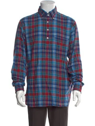 Pre-owned Drake's Plaid Print Long Sleeve Shirt In Blue