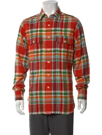 Pre-owned Drake's Plaid Print Long Sleeve Shirt In Orange