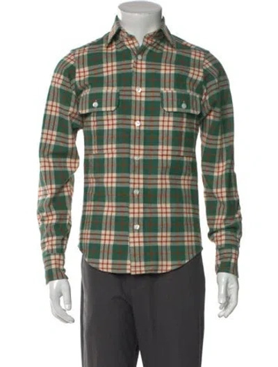 Pre-owned Drake's Plaid Print Long Sleeve Western Shirt In Green