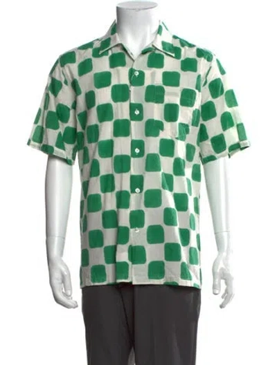 Pre-owned Drake's Plaid Print Short Sleeve Shirt In Green