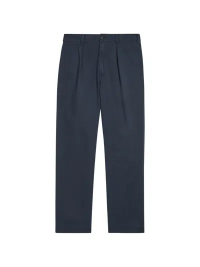 Drake's Pleat-detail Herringbone Trousers In Blue