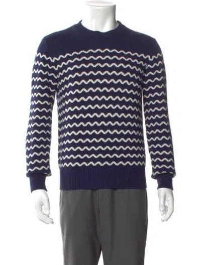 Pre-owned Drake's Printed Crew Neck Pullover In Blue