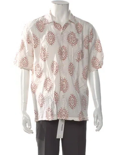Pre-owned Drake's Printed Short Sleeve Shirt In White