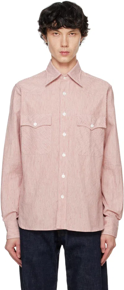 Drake's Red Brushed Cotton Two-pocket Western Shirt In 700 Red