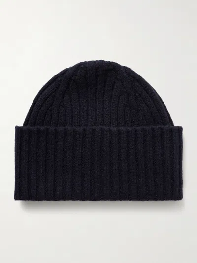 Drake's Ribbed Wool Beanie In Blue