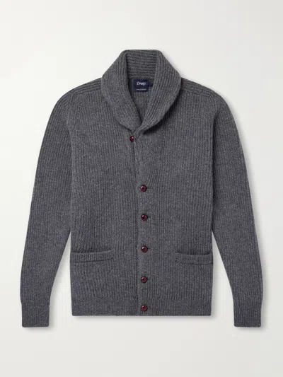 Drake's Ribbed Wool Cardigan In Gray