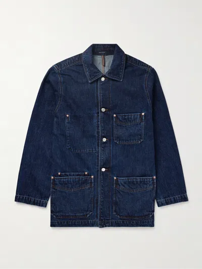 Drake's Selvedge Denim Chore Jacket In Blue