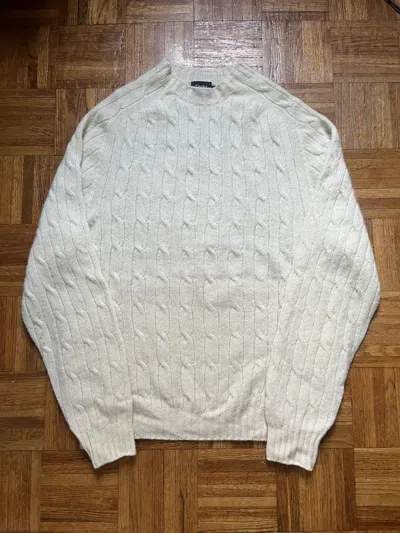 Pre-owned Drake's Shetland Wool Cable Sweater In White