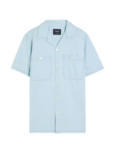 Drake's Short-sleeve Camp-collar Cotton Shirt In Blue