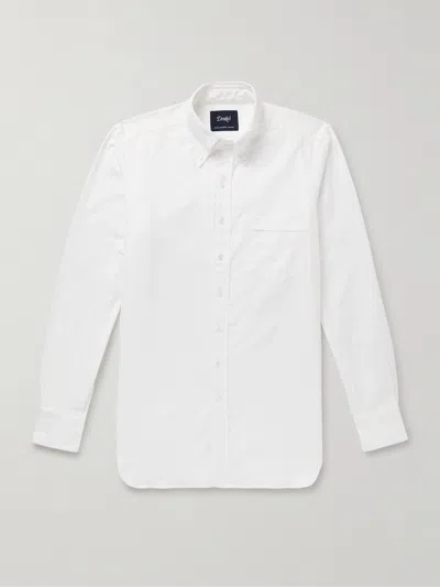 Drake's Slim-fit Button-down Collar Cotton Oxford Shirt In White
