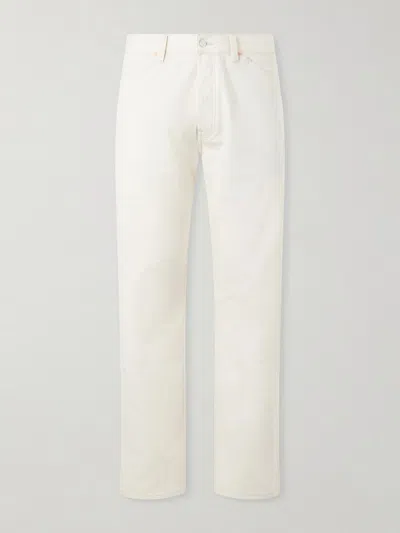 Drake's Straight-leg Leather-trimmed Jeans In Neutral