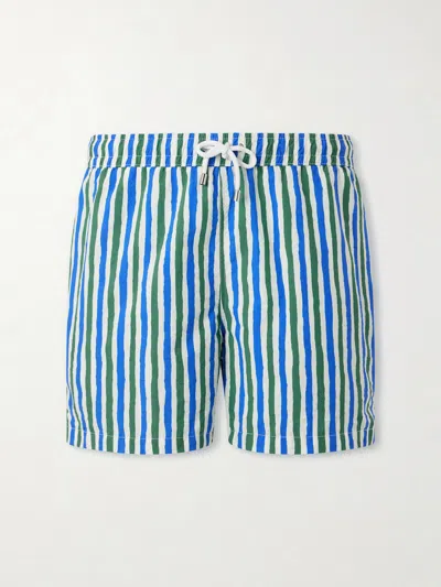 Drake's Straight-leg Mid-length Striped Swim Shorts In Green