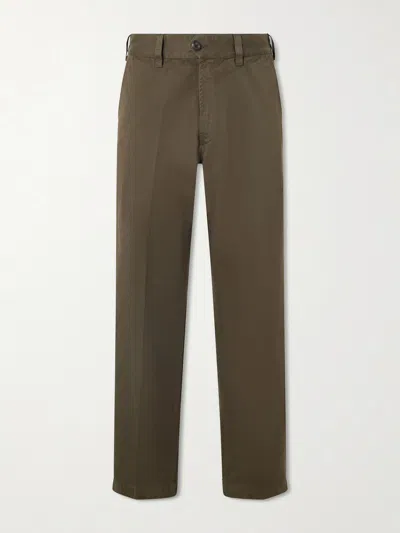 Drake's Straight-leg Peached Cotton-twill Trousers In Green