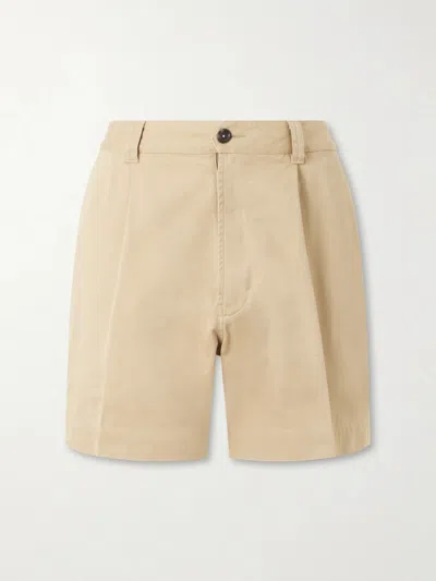 Drake's Straight-leg Pleated Cotton Twill Chino Shorts In Neutral