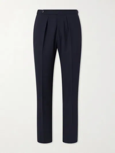 Drake's Straight-leg Pleated Virgin Wool Suit Trousers In Blue