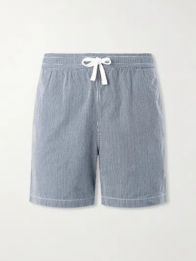 Drake's Straight-leg Striped Cotton Drawstring Shorts In Blue