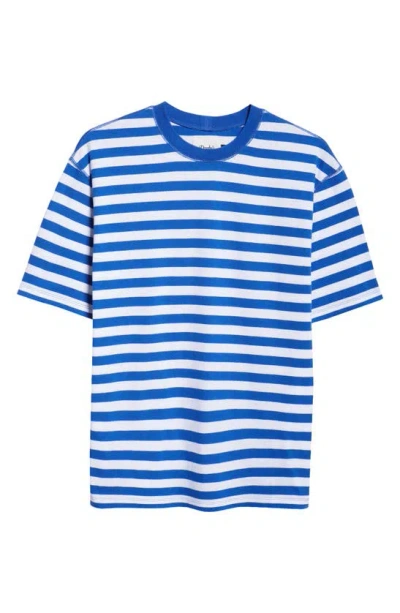 Drake's Stripe Cotton Hiking T-shirt In Navy And White