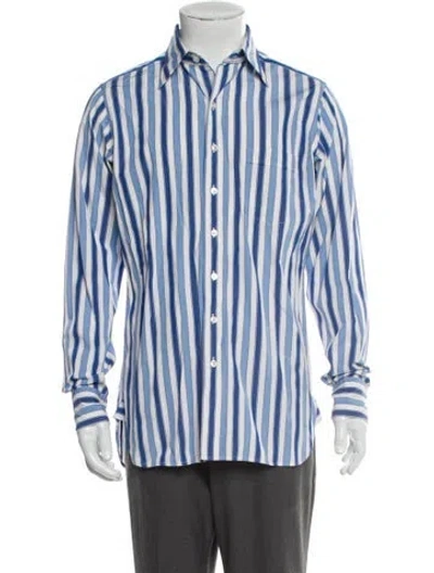 Pre-owned Drake's Striped Long Sleeve Dress Shirt In Blue