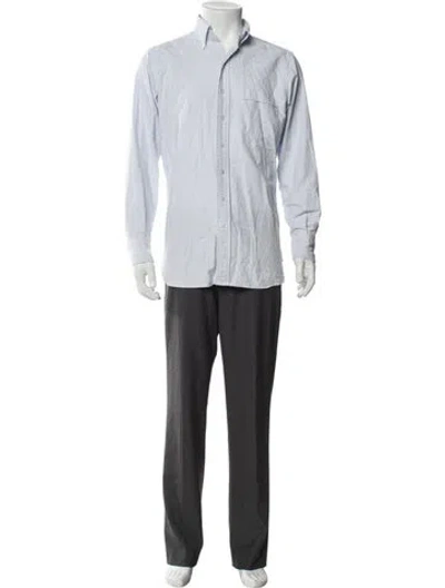 Pre-owned Drake's Striped Long Sleeve Dress Shirt In Blue