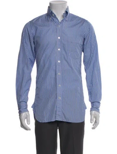 Pre-owned Drake's Striped Long Sleeve Dress Shirt In Blue