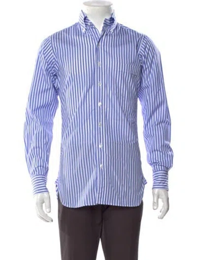 Pre-owned Drake's Striped Long Sleeve Dress Shirt In Blue
