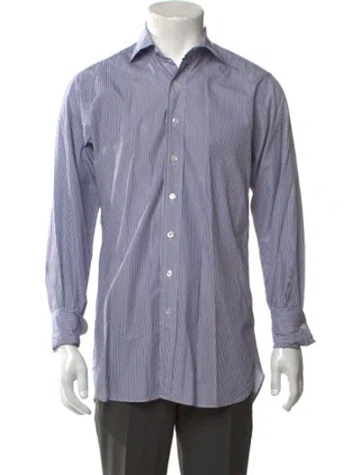 Pre-owned Drake's Striped Long Sleeve Dress Shirt In Blue
