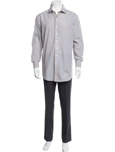 Pre-owned Drake's Striped Long Sleeve Dress Shirt In Blue