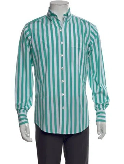 Pre-owned Drake's Striped Long Sleeve Dress Shirt In Green