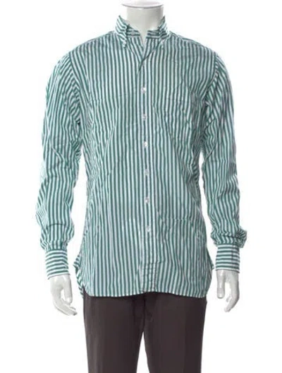 Pre-owned Drake's Striped Long Sleeve Dress Shirt In Green
