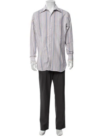 Pre-owned Drake's Striped Long Sleeve Dress Shirt In Purple