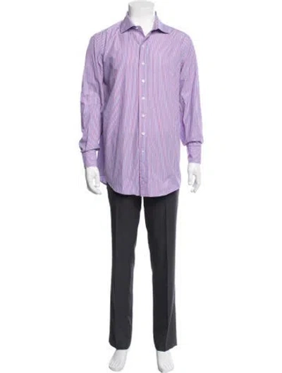 Pre-owned Drake's Striped Long Sleeve Dress Shirt In Purple
