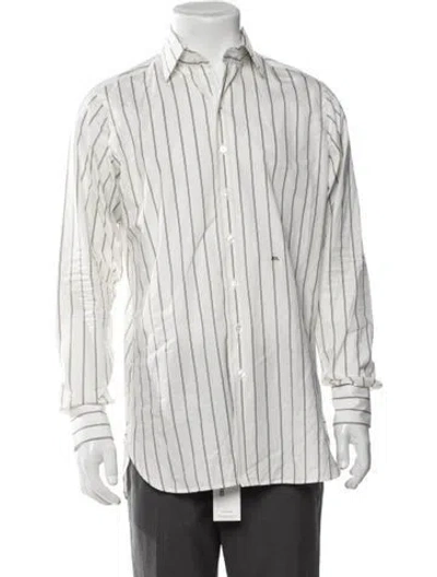Pre-owned Drake's Striped Long Sleeve Dress Shirt In White