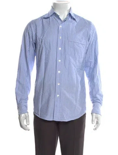 Pre-owned Drake's Striped Long Sleeve Shirt In Blue