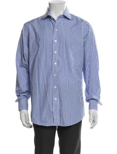 Pre-owned Drake's Striped Long Sleeve Shirt In Blue