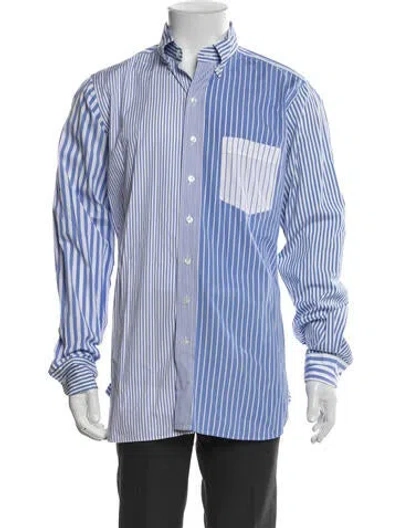 Pre-owned Drake's Striped Long Sleeve Shirt In Blue