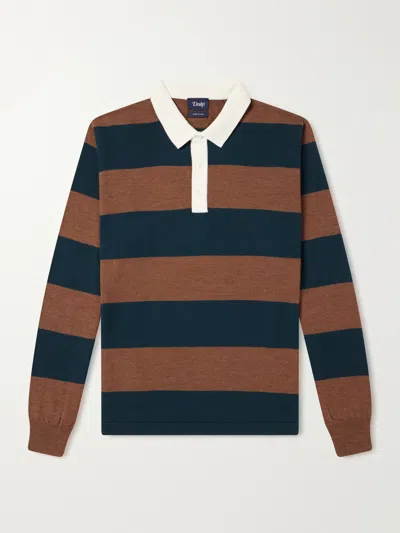 Drake's Striped Merino Wool-jersey Polo Shirt In Blue