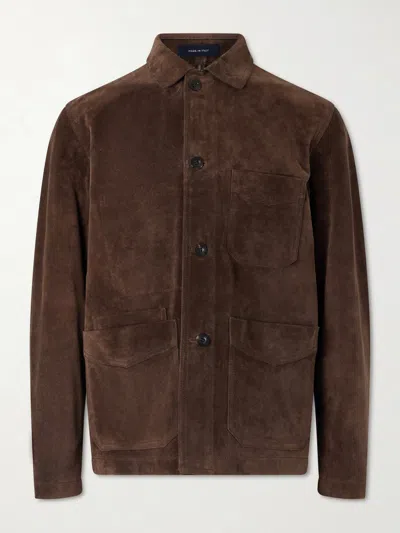 Drake's Suede Chore Jacket In Blue
