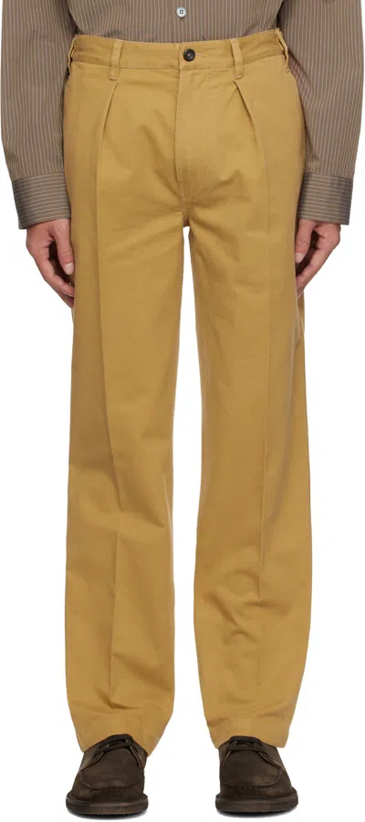 Drake's Tan Vintage Wash Cotton Games Trousers In 300 Sand