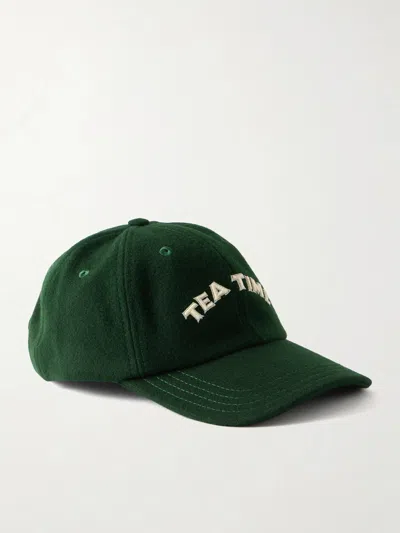 Drake's Tea Time Embroidered Wool Baseball Cap In Green